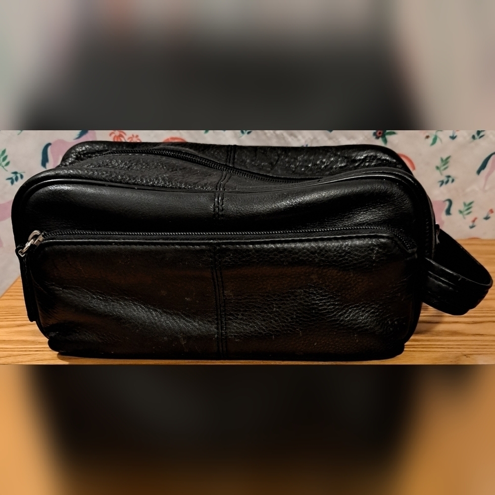 EUC Osgoode Marley Black Cashmere Leather Toiletry Shave Travel Pouch Case Bag